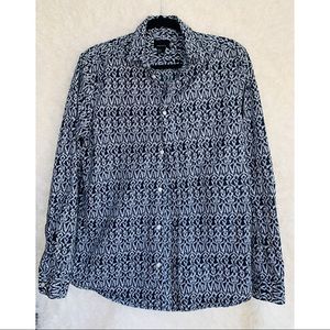 Blue and white button up shirt! Great for wearing to work!